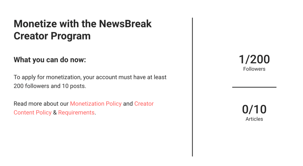 Newsbreak monetization program for creators