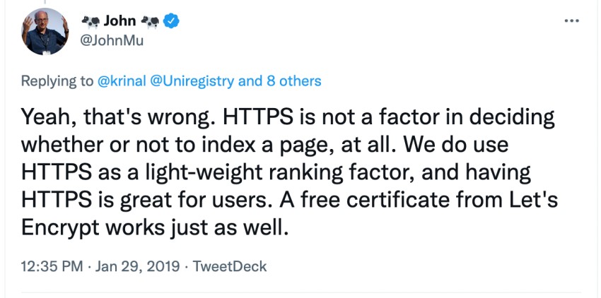 john mueller about ssl certificates on twitter