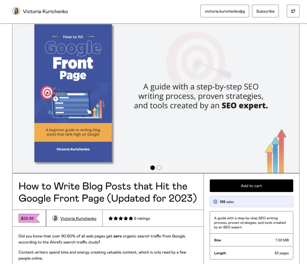 My SEO writing ebook sales page on Gumroad