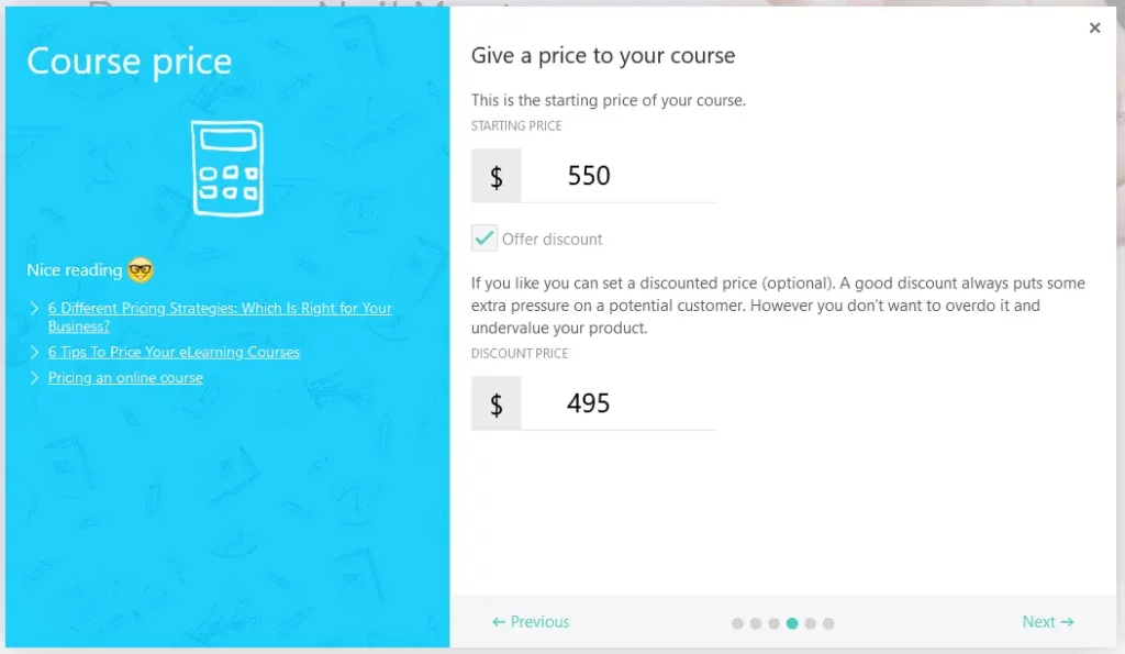 Pricing courses on LearnWorlds